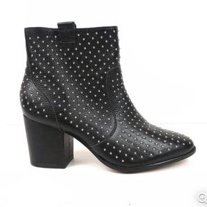 REBECCA MINKOFF, Black Sierra Studded Leather Block-heel Booties